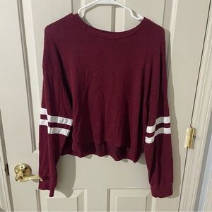 Forever 21 Maroon Sweatshirt with White Sleeve Stripes